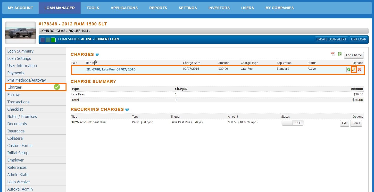 Editing a Charge AutoPal Software